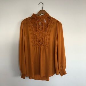 Mustard/Camel Blouse with Lace Front Detail